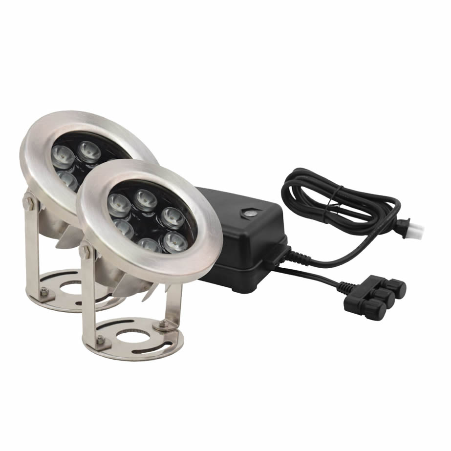 EasyPro Two 9 Watt Stainless Steel Underwater LED Lights with Transformer Kit
