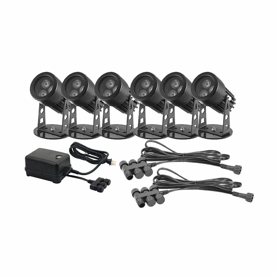 Six 6 Watt Underwater LED Light plus EPT45 Transformer and Extension Cables